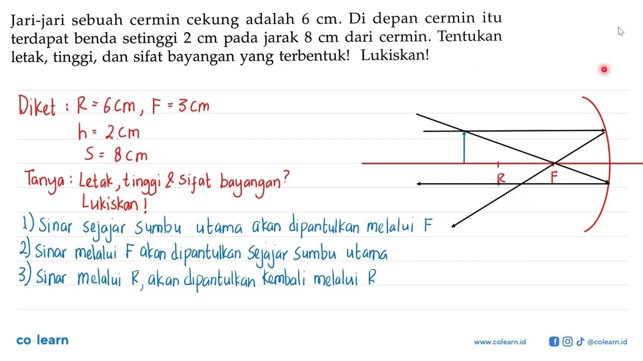 Jari-jari sebuah cermin cekung adalah 6 cm . Di depan