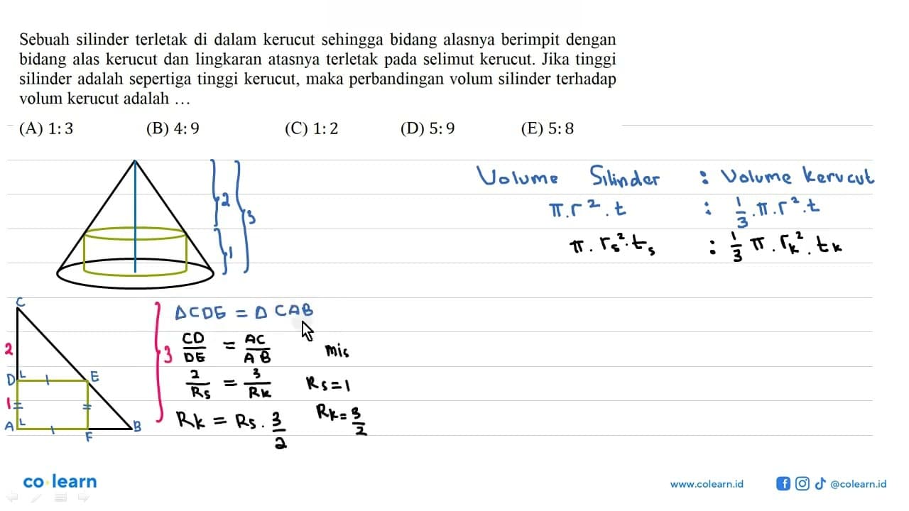 Sebuah silinder terletak di dalam kerucut sehingga bidang