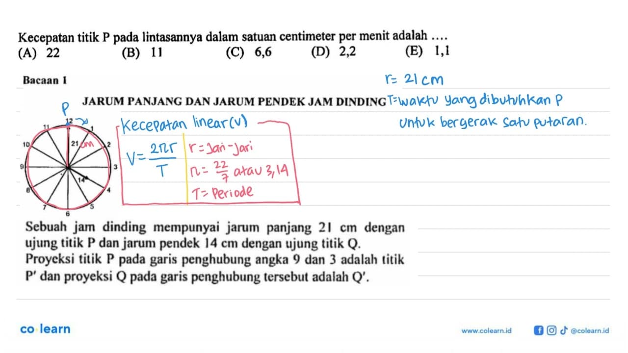 Kecepatan titik P pada lintasannya dalam satuan centimeter