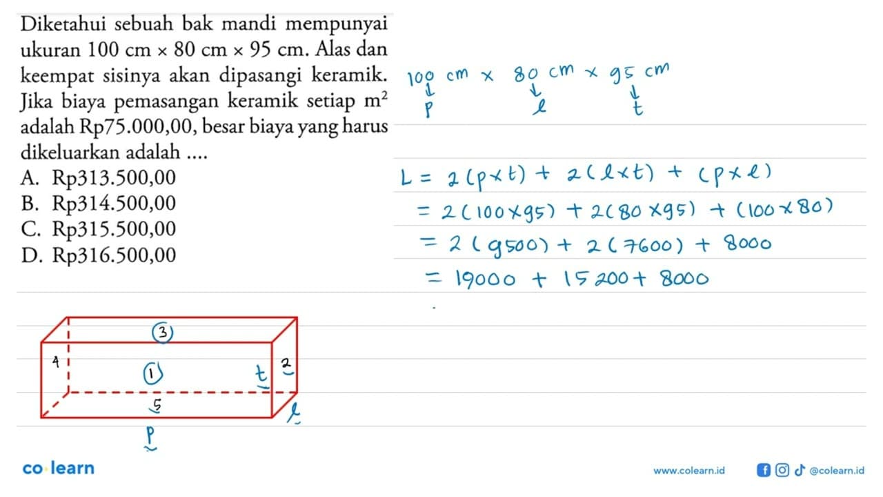 Diketahui sebuah bak mandi mempunyai ukuran 100 cm x 80 cm