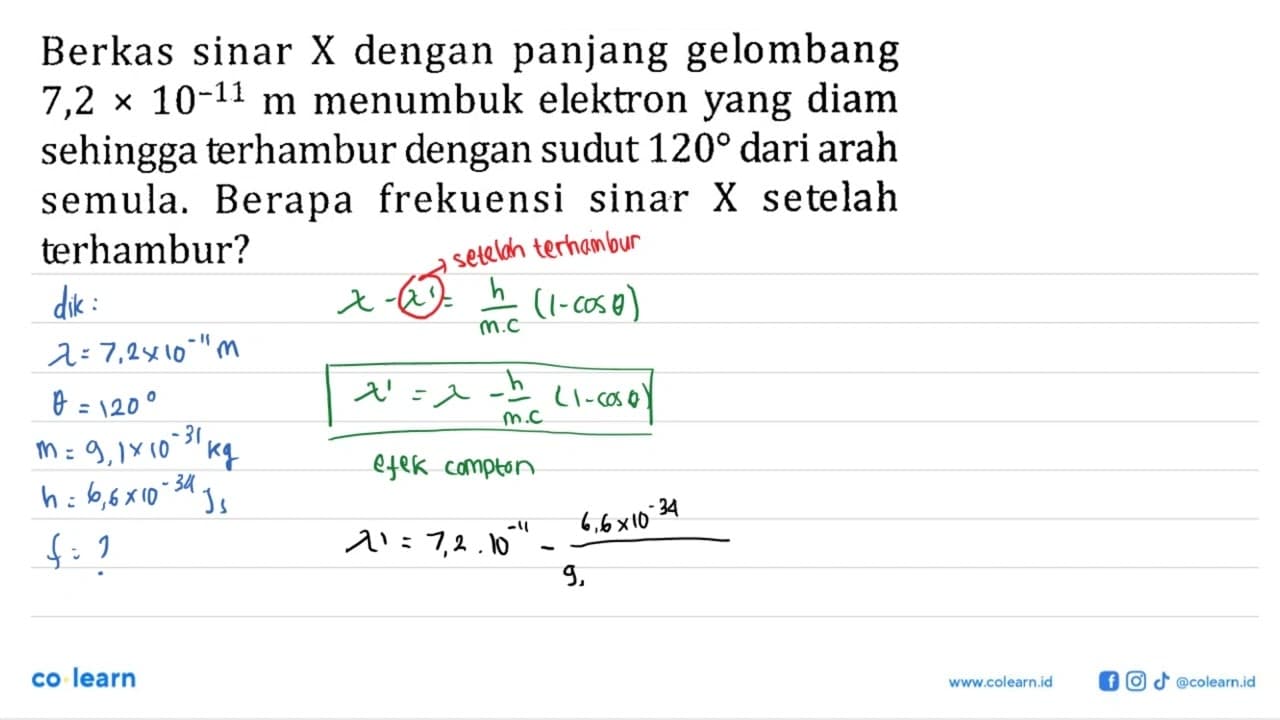 Berkas sinar X dengan panjang gelombang 7,2 x 10^(-11) m