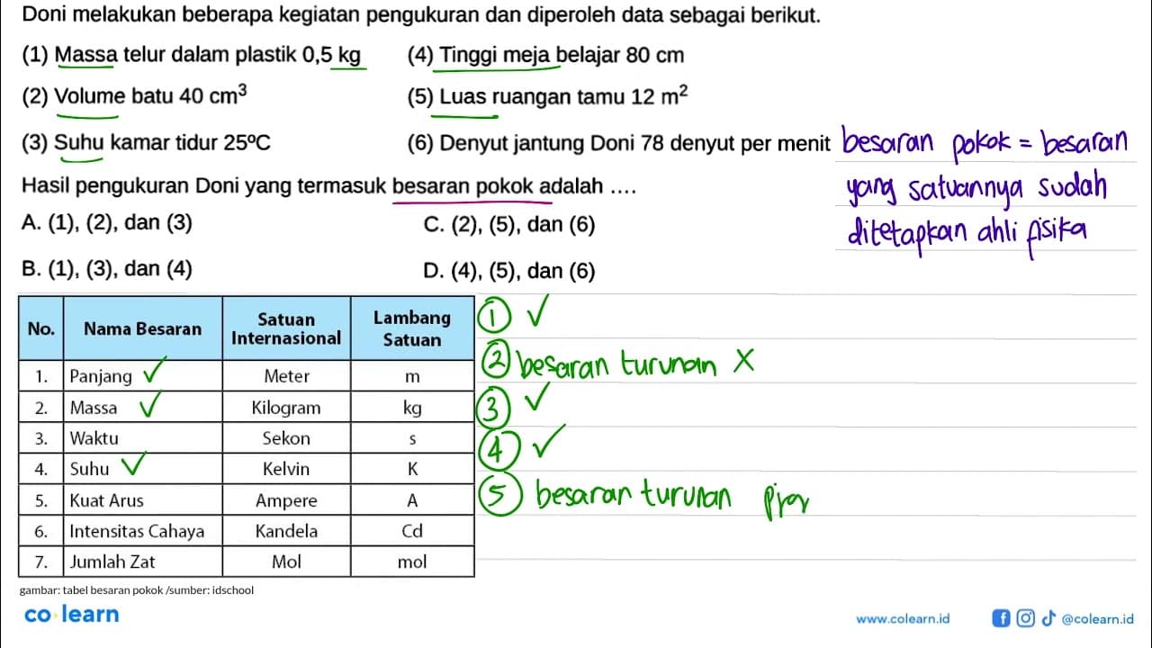 Doni melakukan beberapa kegiatan pengukuran dan diperoleh