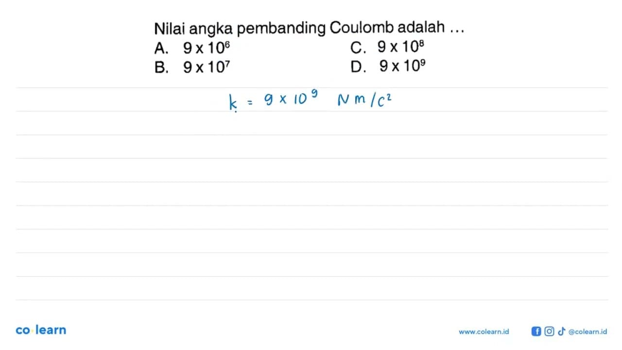 Nilai angka pembanding Coulomb adalah ...