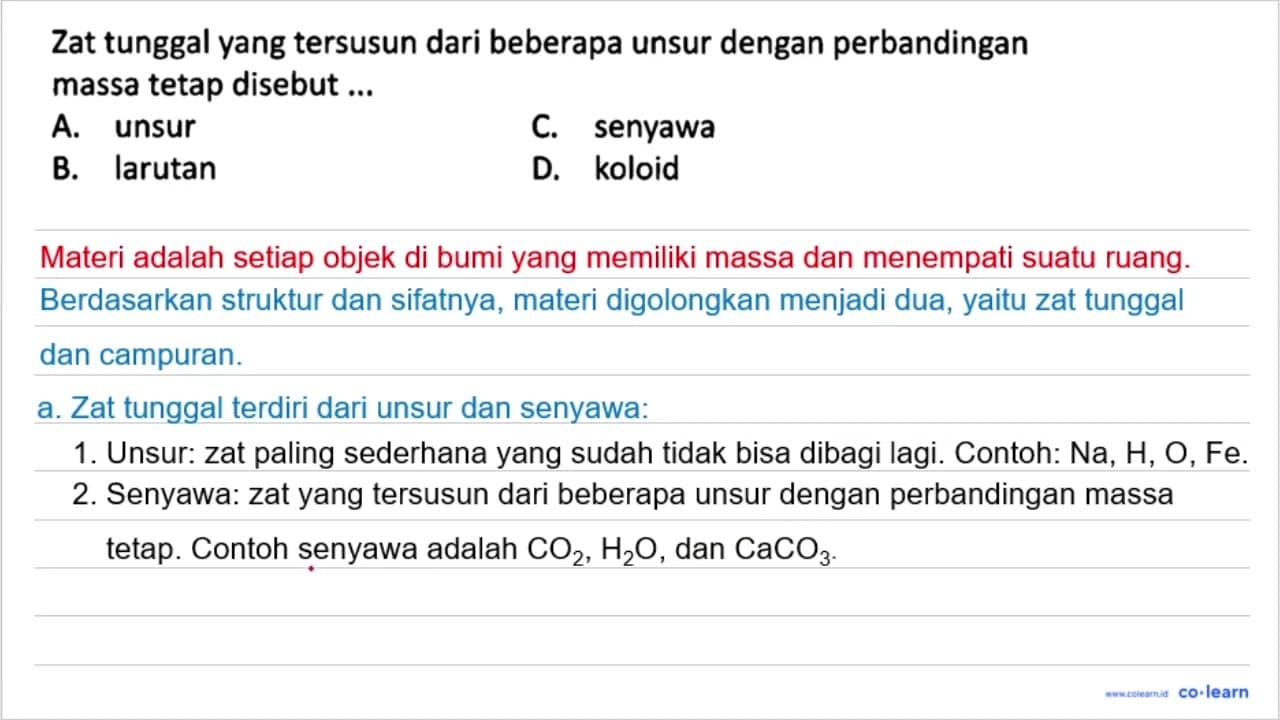 Zat tunggal yang tersusun dari beberapa unsur dengan