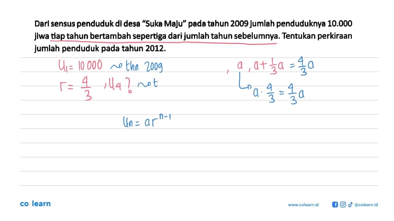 Darl sensus penduduk di desa 'Suka Maju' pada tahun 2009