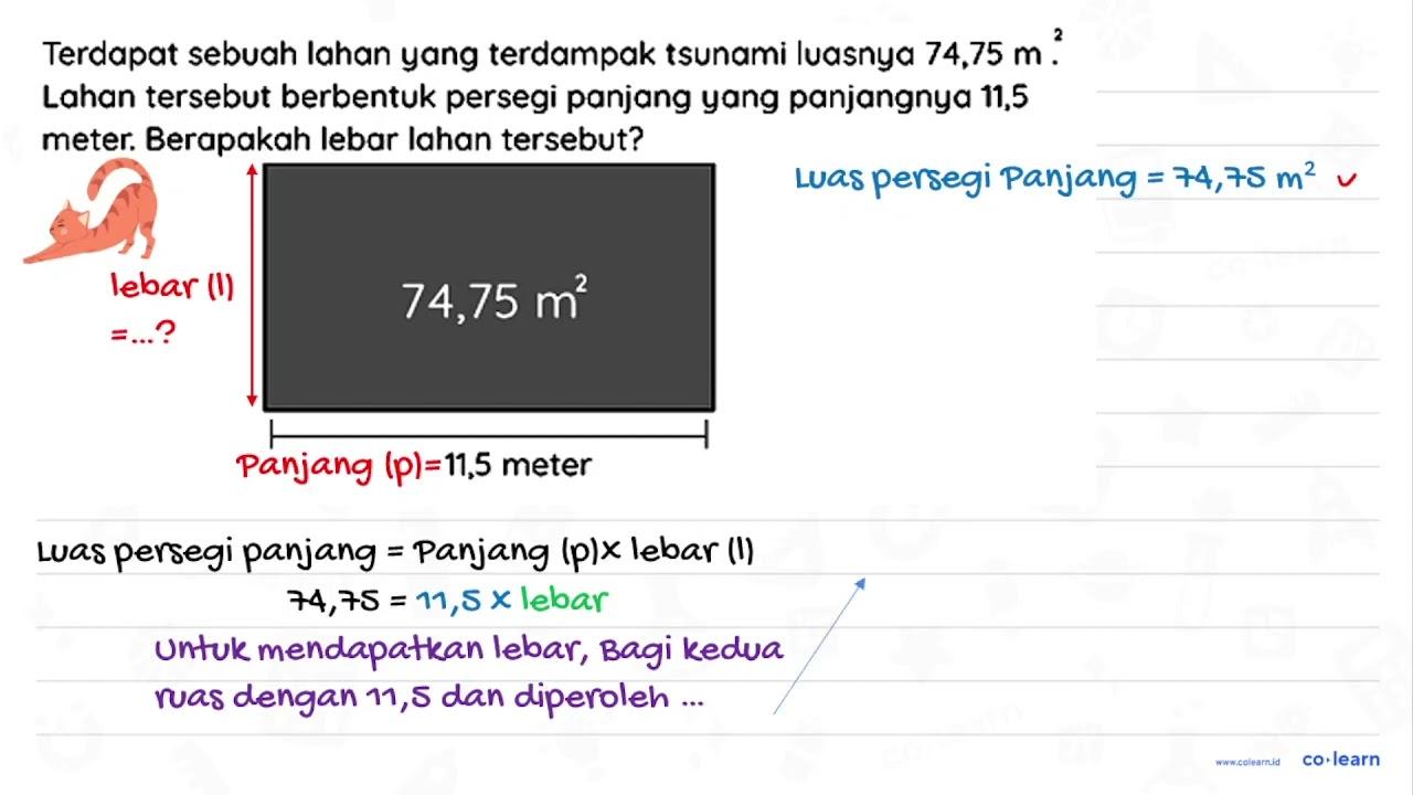 Terdapat sebuah lahan yang terdampak tsunami luasnya 74,75