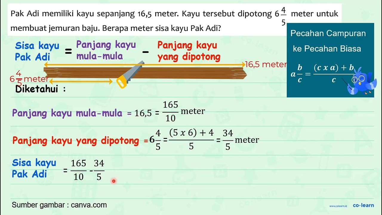 Pak Adi memiliki kayu sepanjang 16,5 meter. Kayu tersebut