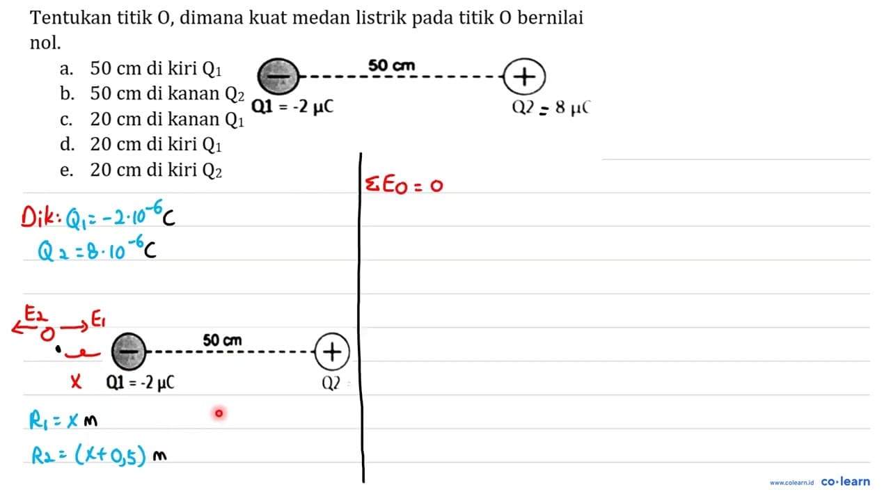 Tentukan titik 0 , dimana kuat medan listrik pada titik 0