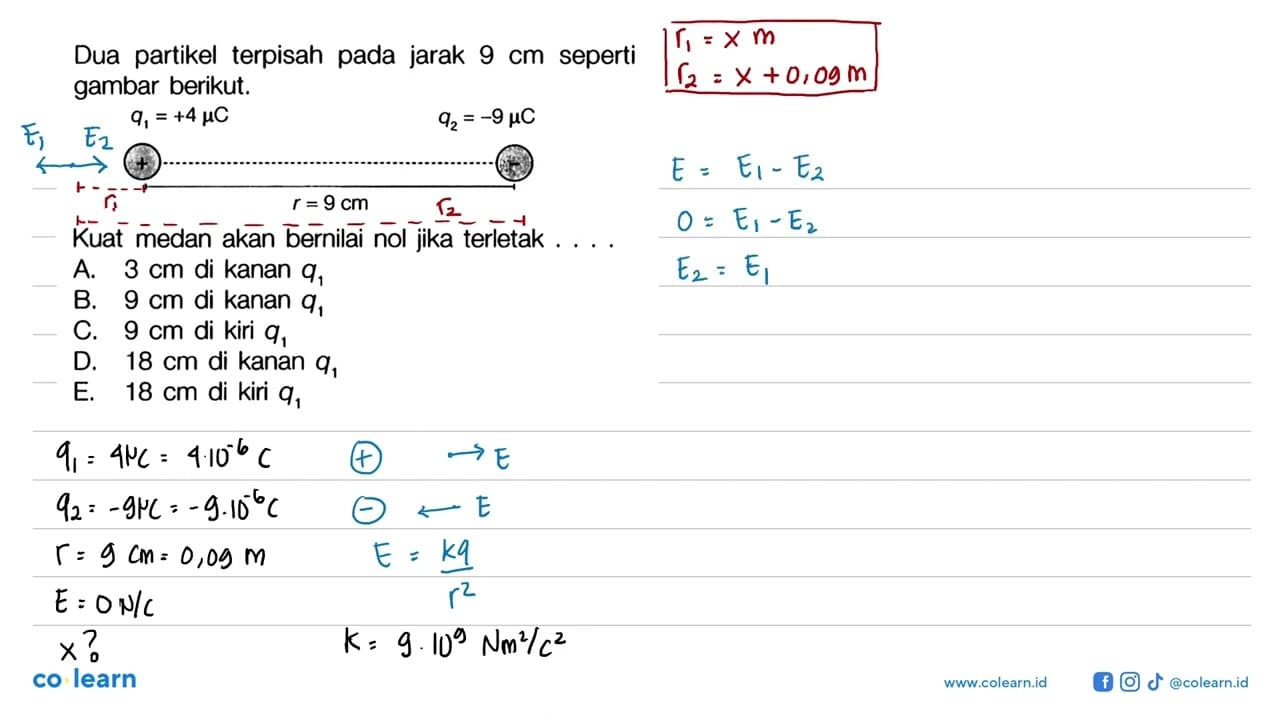 Dua partikel terpisah pada jarak 9 cm seperti gambar