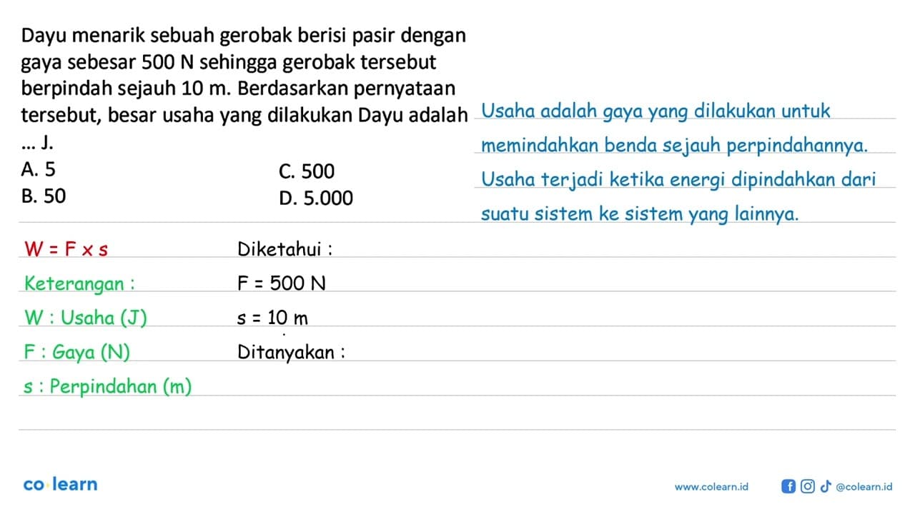 Dayu menarik sebuah gerobak berisi pasir dengan gaya