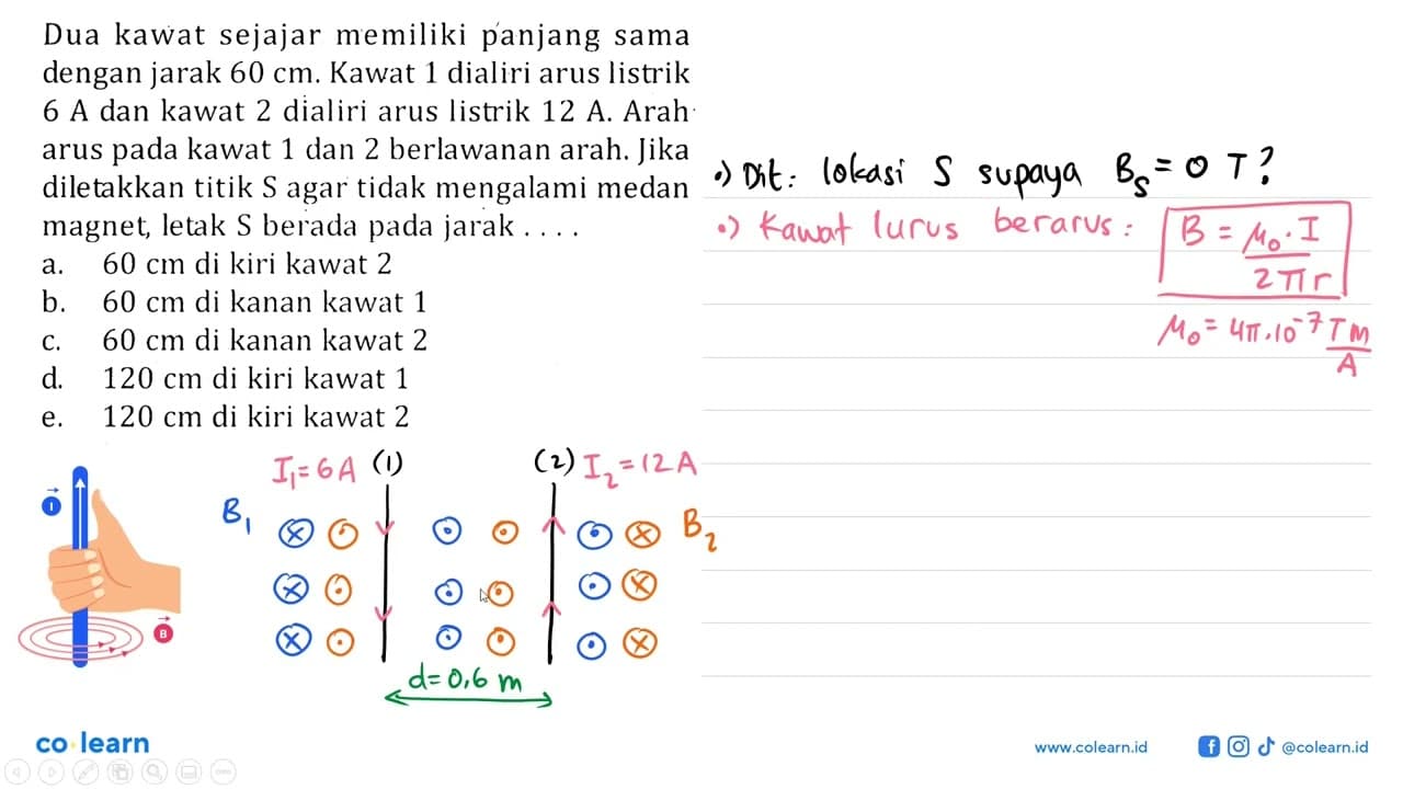 Dua kawat sejajar memiliki panjang sama dengan jarak 60 cm.