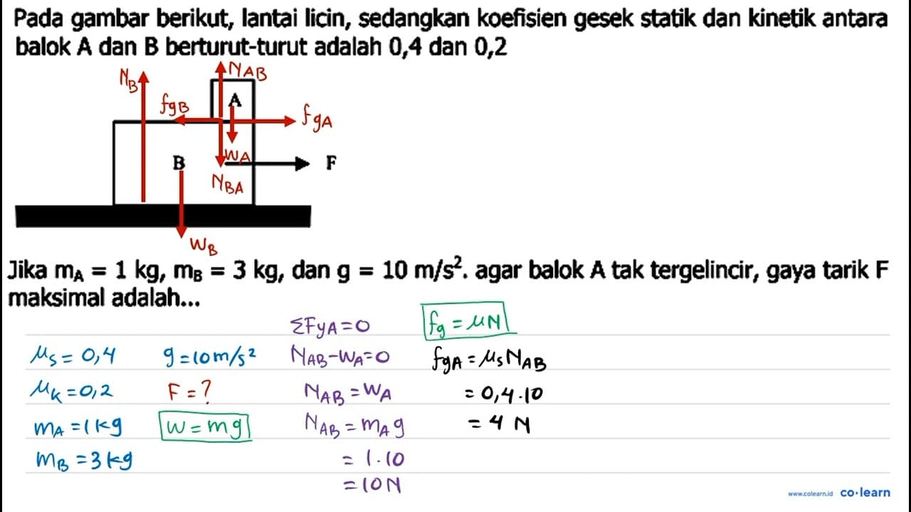 Pada gambar berikut, lantai licin, sedangkan koefisien