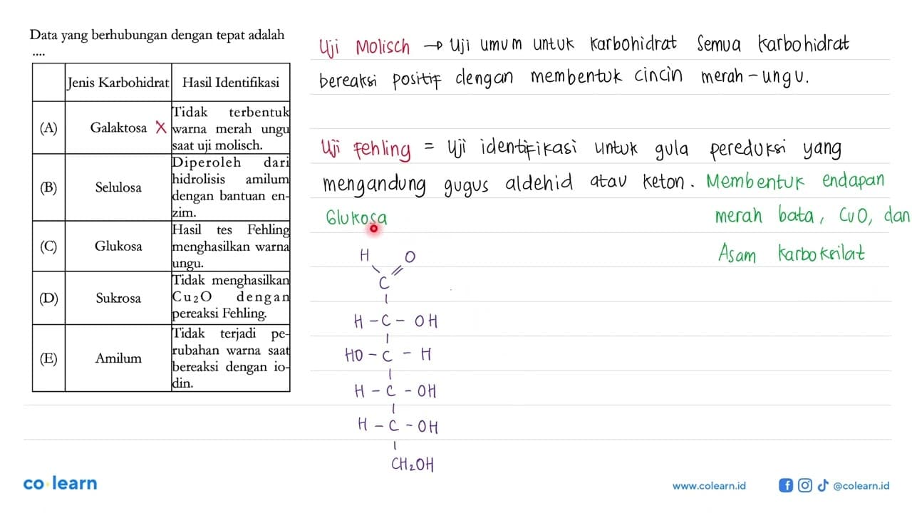 Data yang berhubungan dengan tepat adalah Jenis Karbohidrat