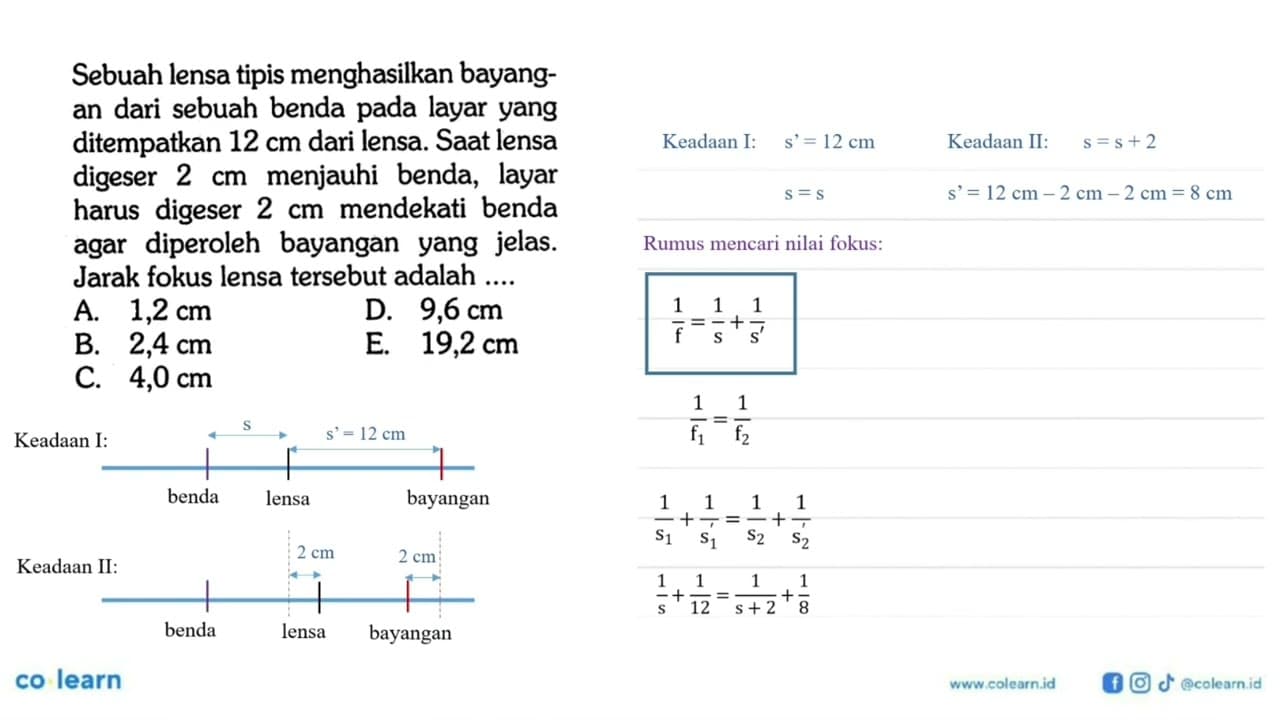 Sebuah lensa tipis menghasilkan bayangan dari sebuah benda