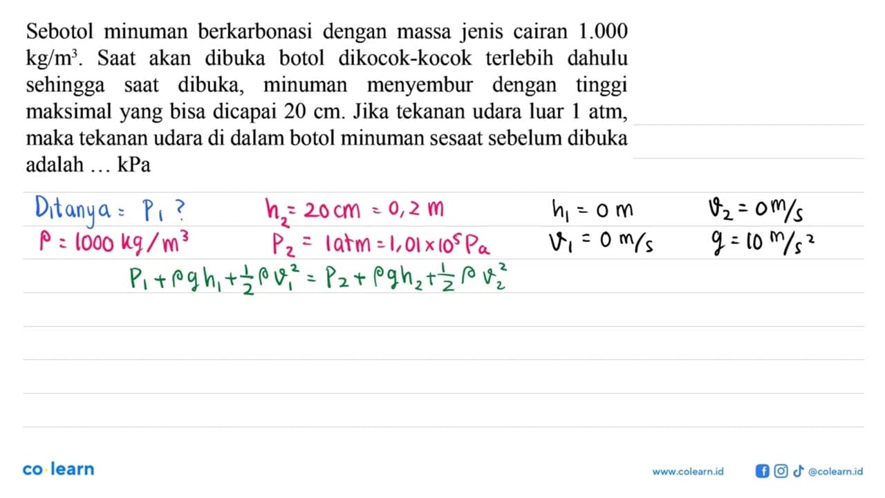 Sebotol minuman berkarbonasi dengan massa jenis cairan