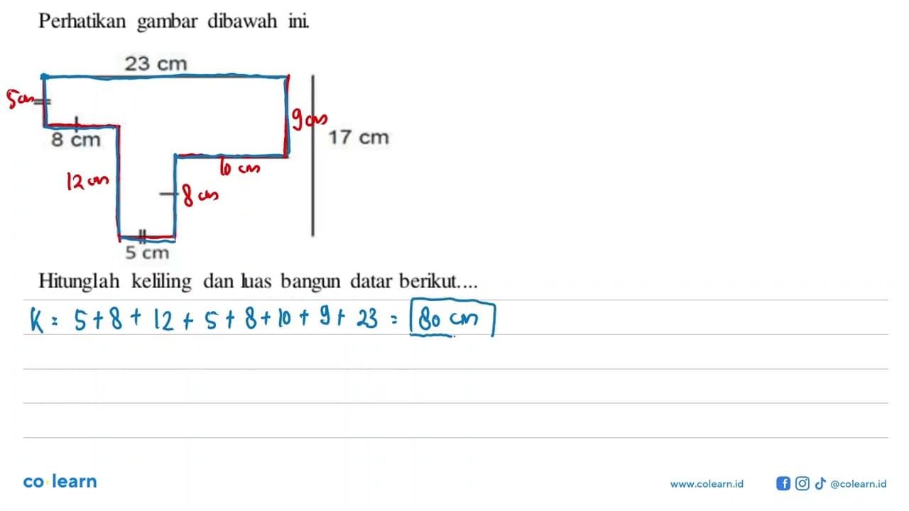 Perhatikan gambar dibawah ini. 23 cm 8 cm 5 cm 17