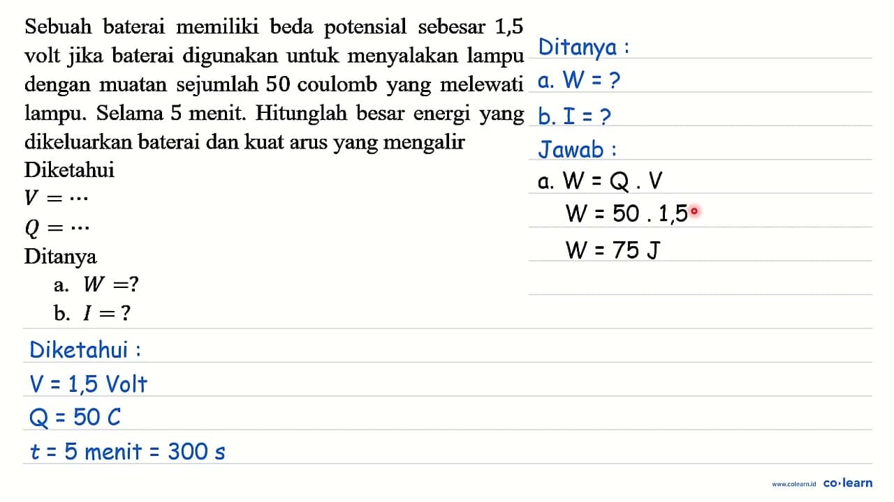 Sebuah baterai memiliki beda potensial sebesar 1,5 volt