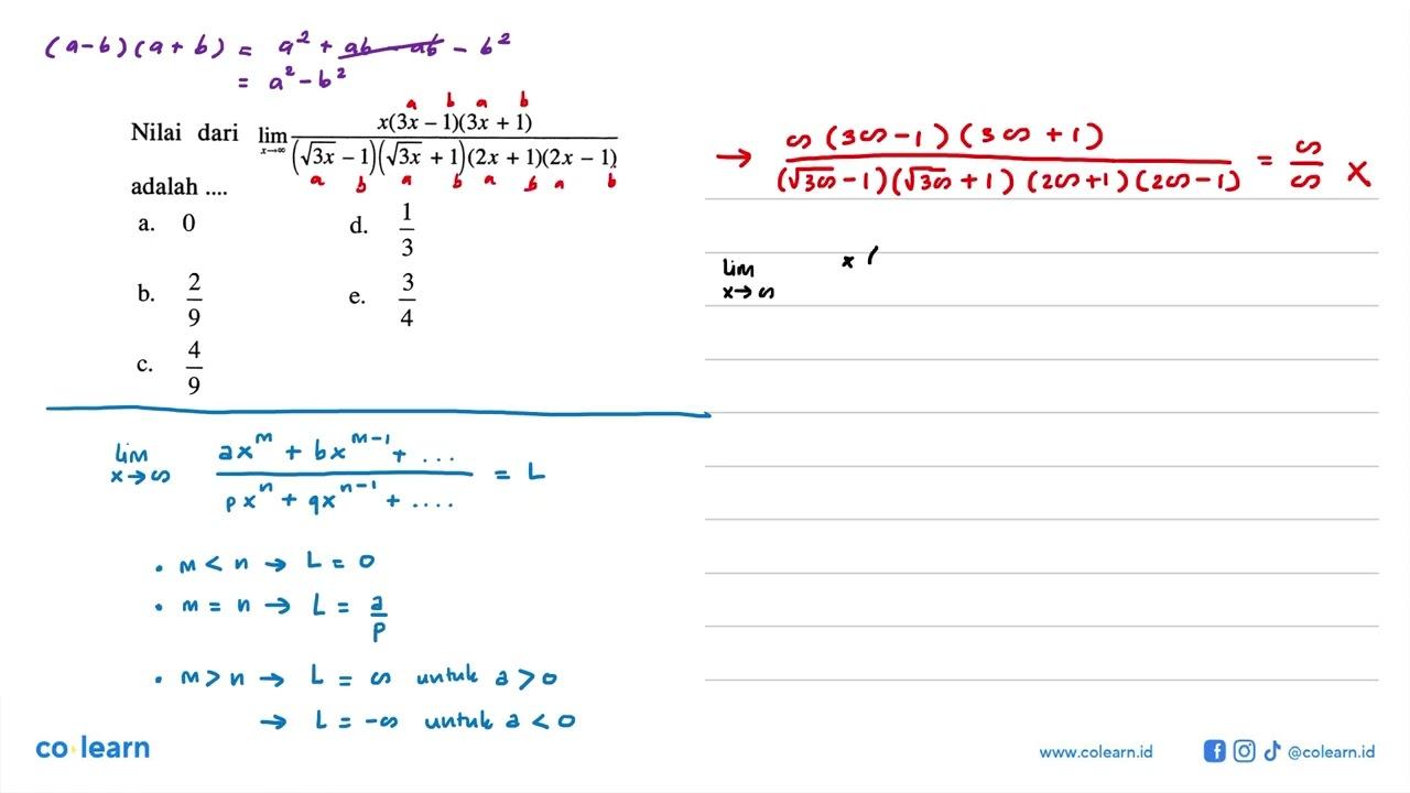 Nilai dari limit x mendekati tak hingga x(3 x-1)(3