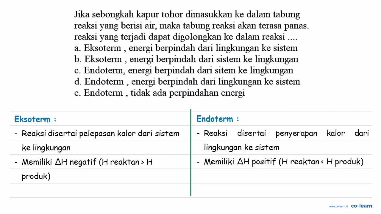 Jika sebongkah kapur tohor dimasukkan ke dalam tabung