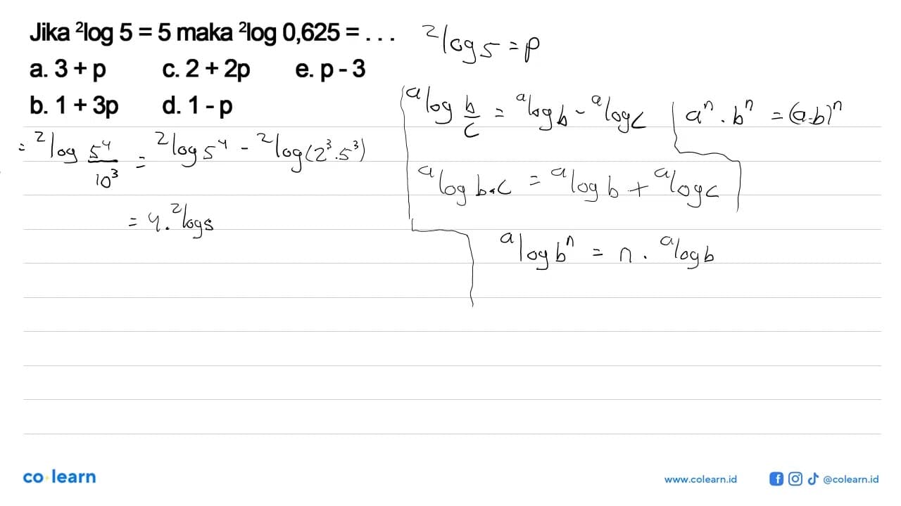 Jika 2log5=5 maka 2log0,625=...