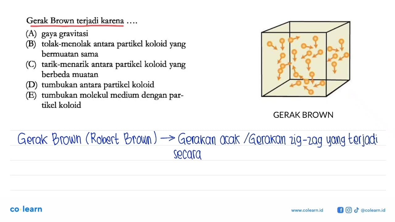 Gerak Brown terjadi karena .... (A) gaya gravitasi (B)