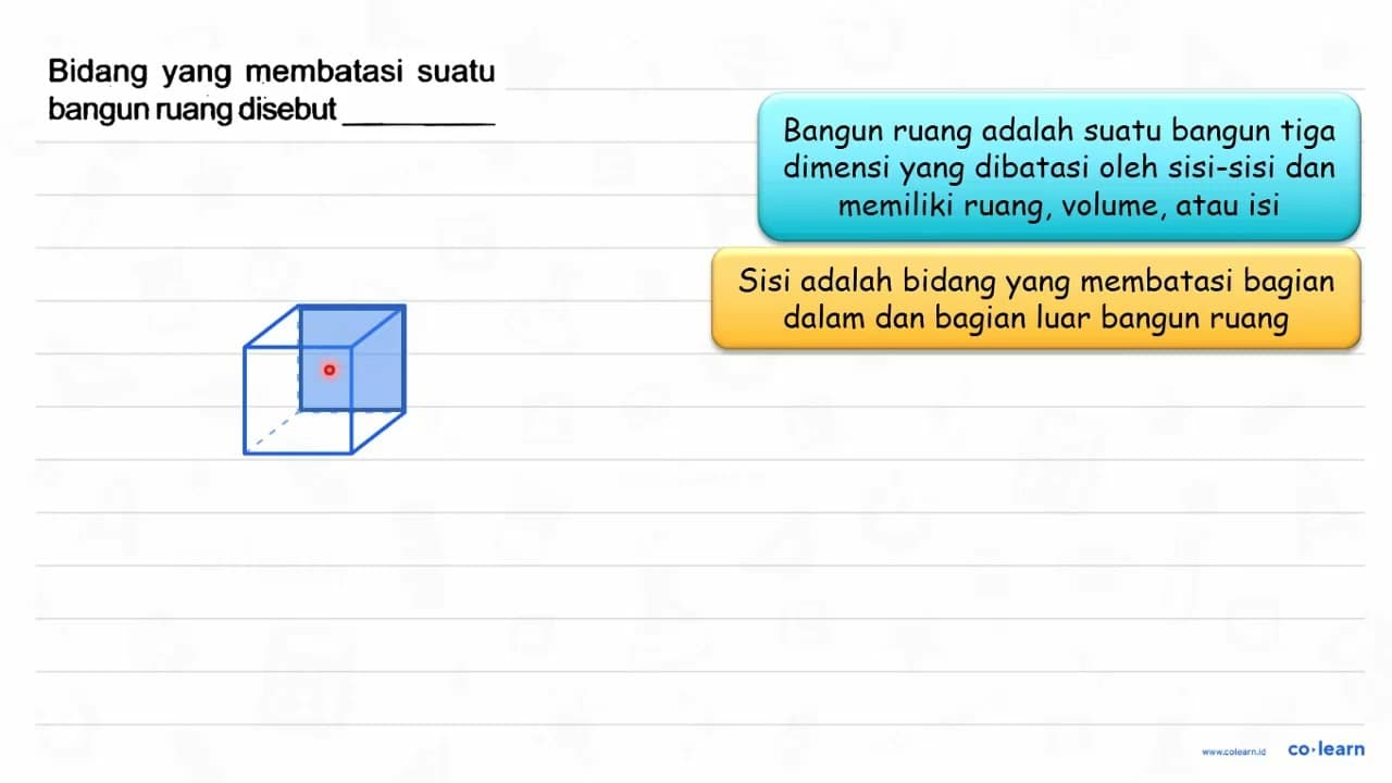 Bidang yang membatasi suatu bangun ruang disebut ...