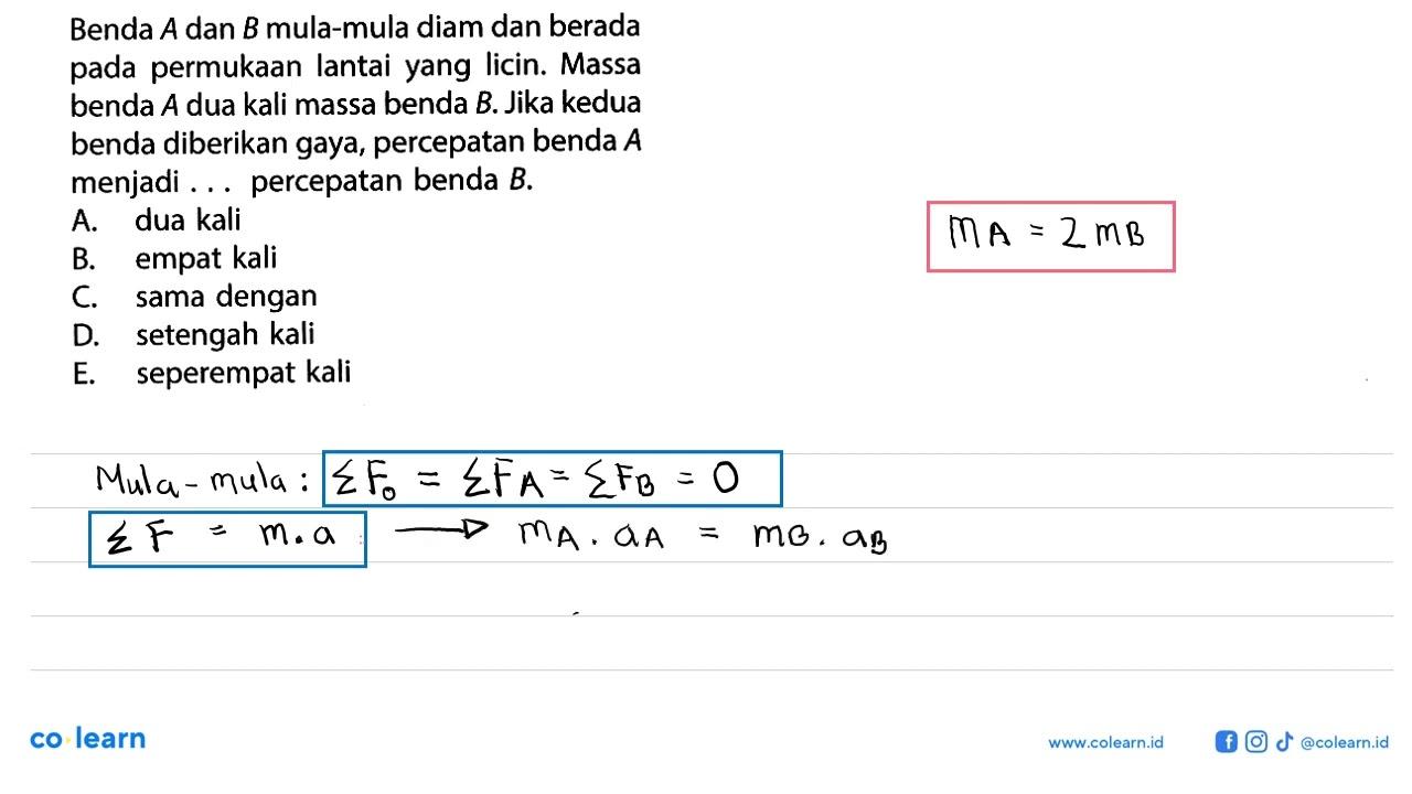 Benda A dan B mula-mula diam dan berada pada permukaan