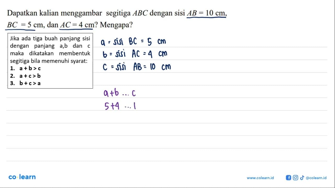 Dapatkah kalian menggambar segitiga ABC dengan sisi AB=10cm