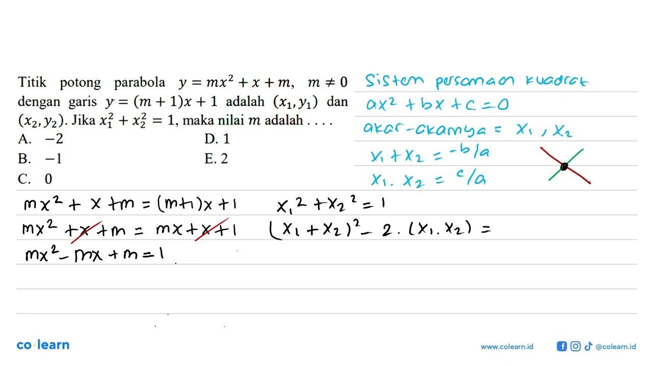 Titik parabola potong y = mx^2 + x + m, m /=/ dengan garis