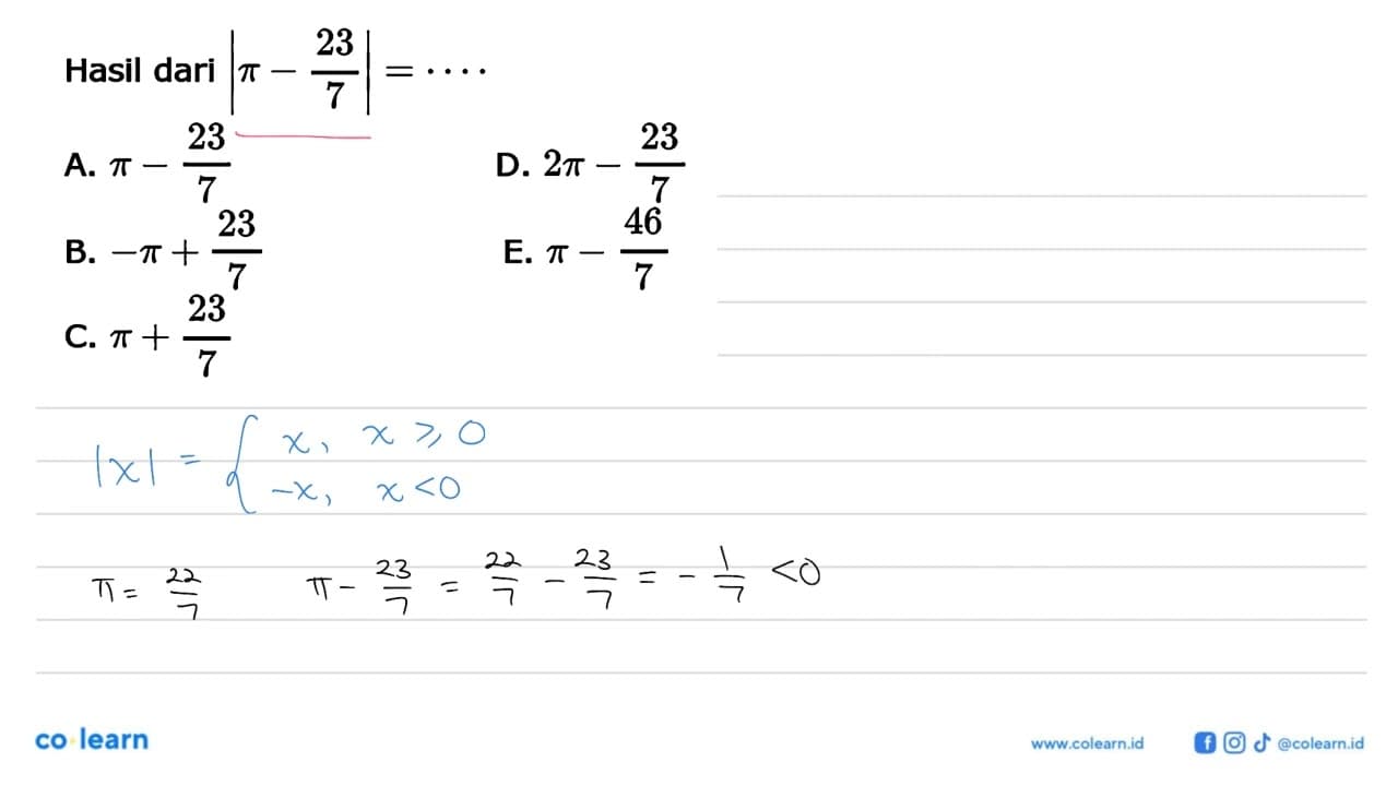 Hasil dari |pi-23/7|=...