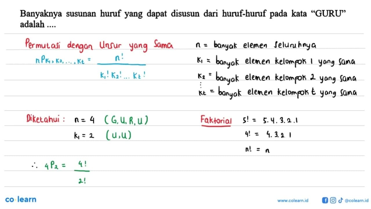 Banyaknya susunan huruf yang dapat disusun dari huruf-huruf