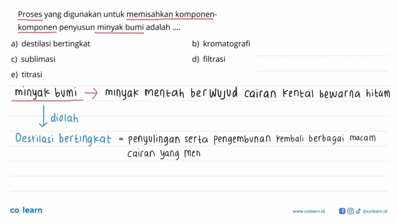 Proses yang digunakan untuk memisahkan komponen-komponen