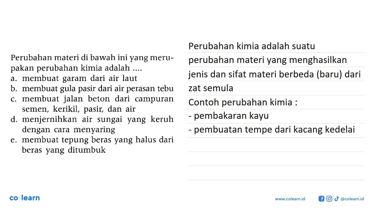Perubahan materi di bawah ini yang merupakan perubahan