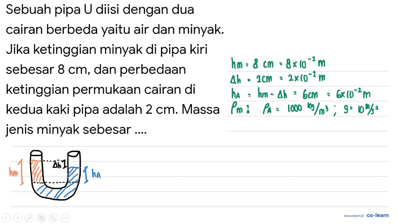 Sebuah pipa U diisi dengan dua cairan berbeda yaitu air dan