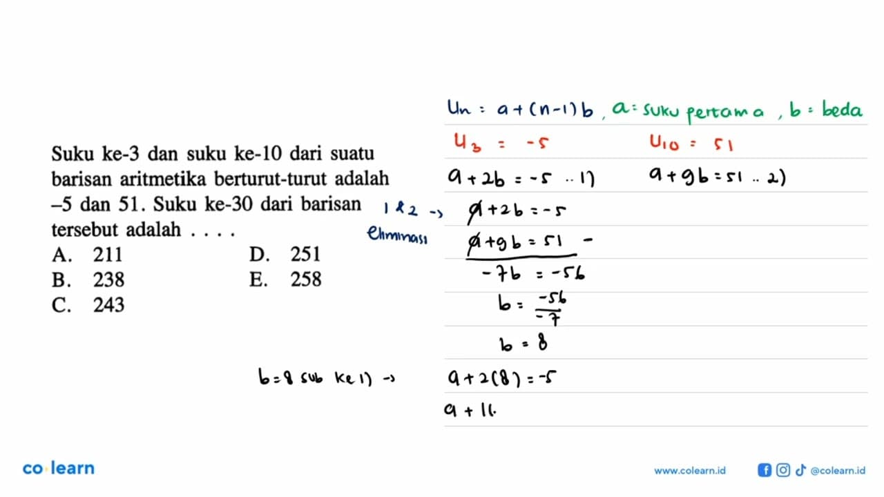 Suku ke-3 dan suku ke-10 dari suatu barisan aritmetika