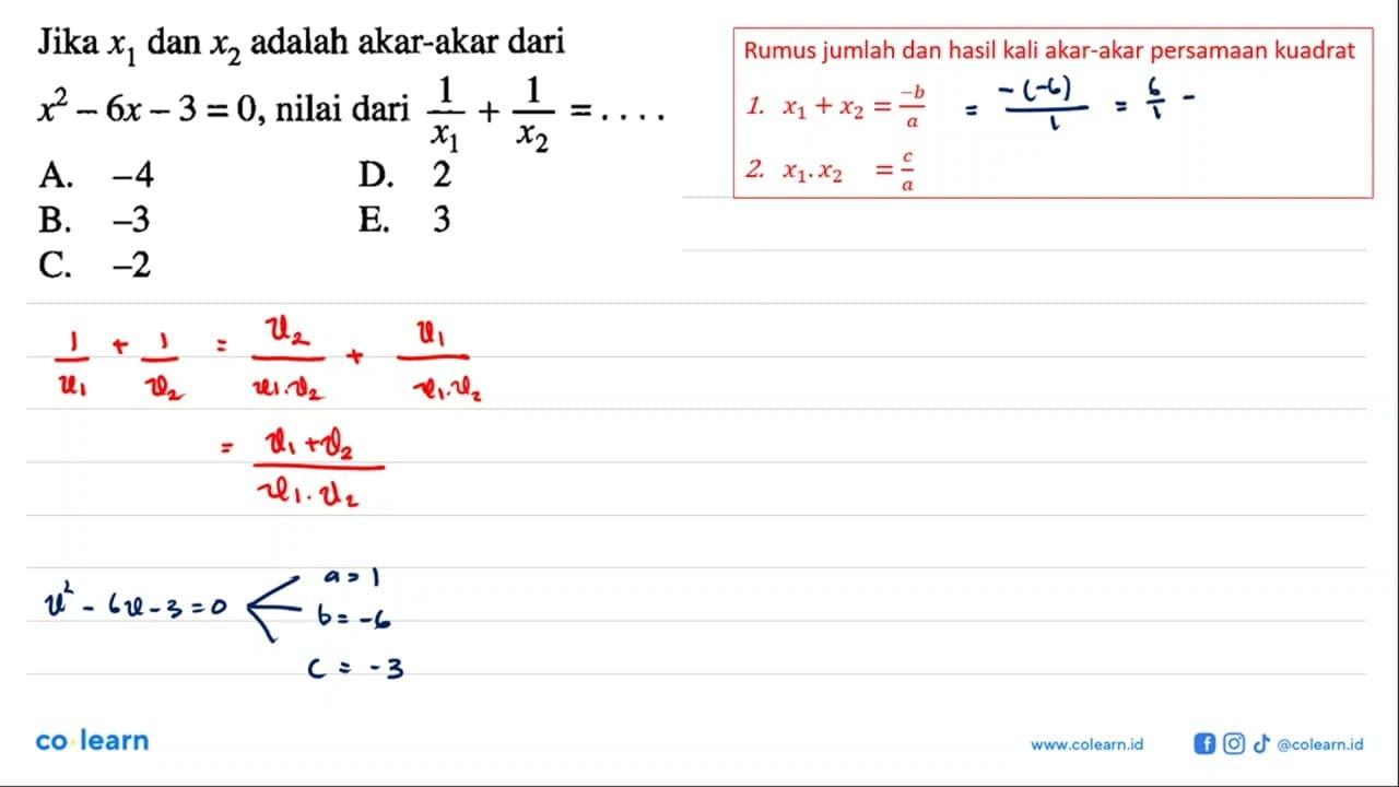 Jika x1 dan x2 adalah akar-akar dari x^2 - 6x - 3 = 0,