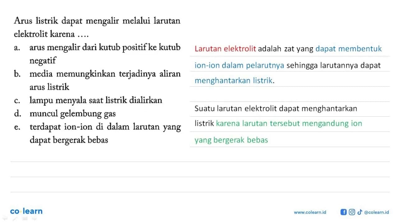 Arus listrik dapat mengalir melalui larutan elektrolit