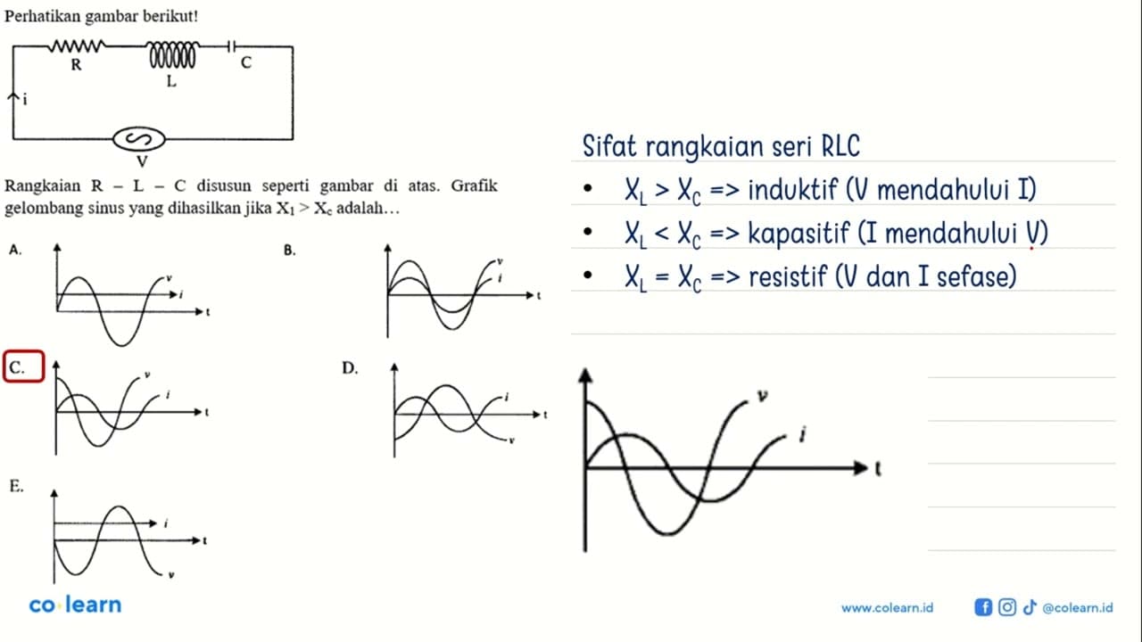 Perhatikan gambar berikut! R L C i VRangkaian R - L - C