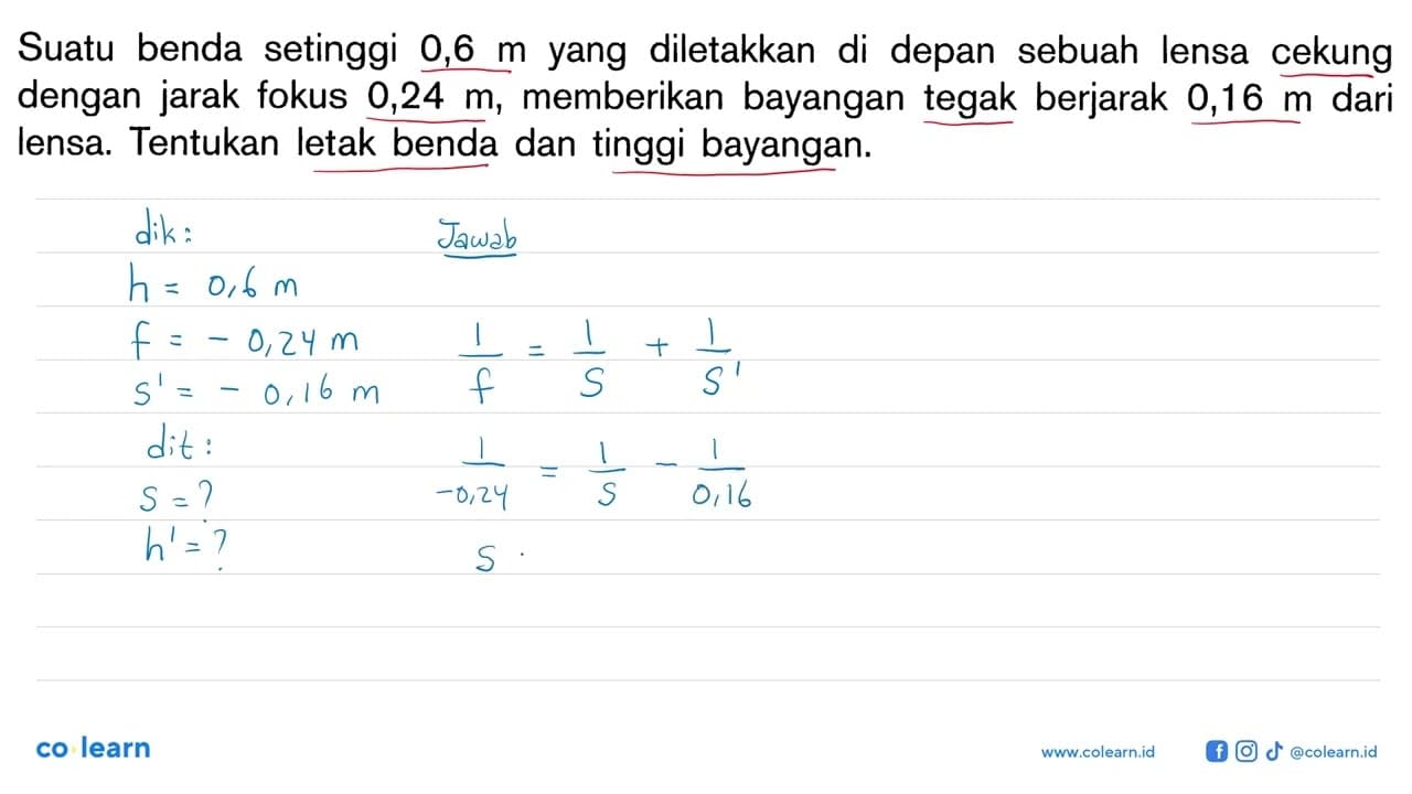 Suatu benda setinggi 0,6 m yang diletakkan di depan sebuah