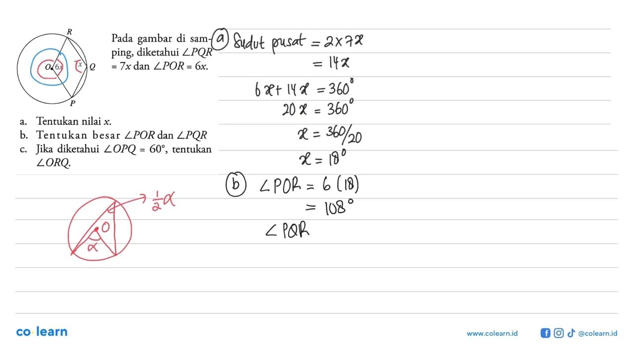 Pada gambar di samping, diketahui sudut PQR=7x dan sudut