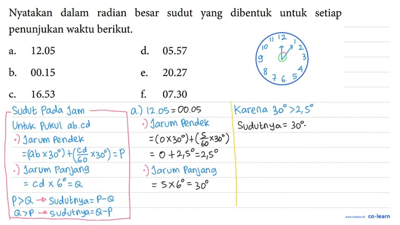 Nyatakan dalam radian besar sudut yang dibentuk untuk