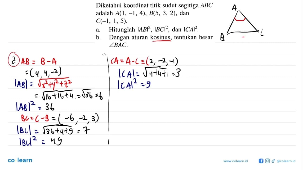 Diketahui koordinat titik sudut segitiga ABC adalah