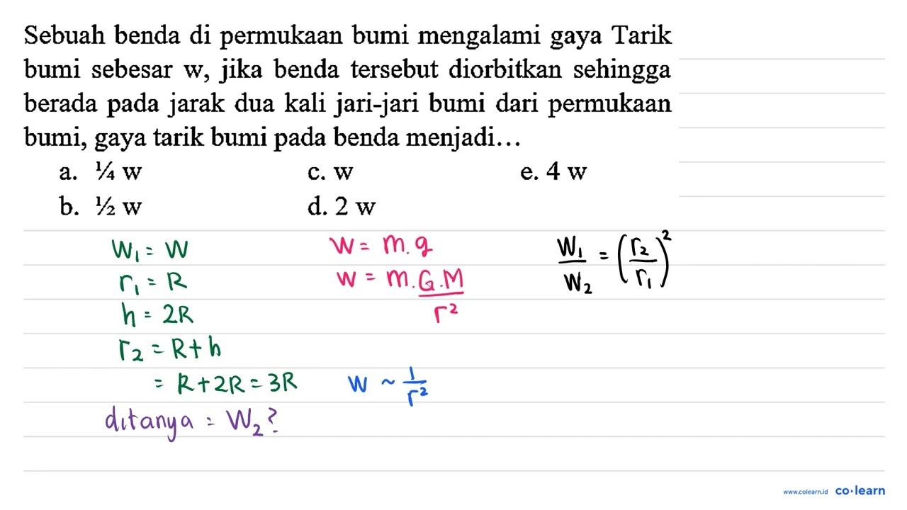 Sebuah benda di permukaan bumi mengalami gaya Tarik bumi