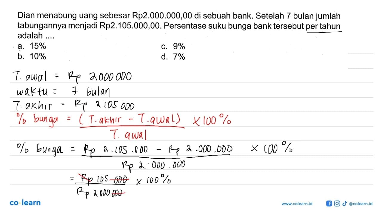 Dian menabung uang sebesar Rp2.000.000,00 di sebuah bank.