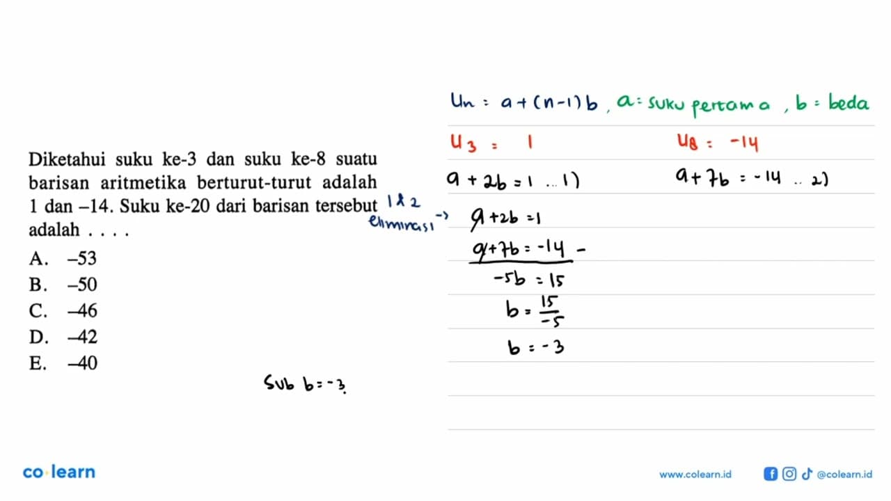 Diketahui suku ke-3 dan suku ke-8 suatu barisan aritmetika