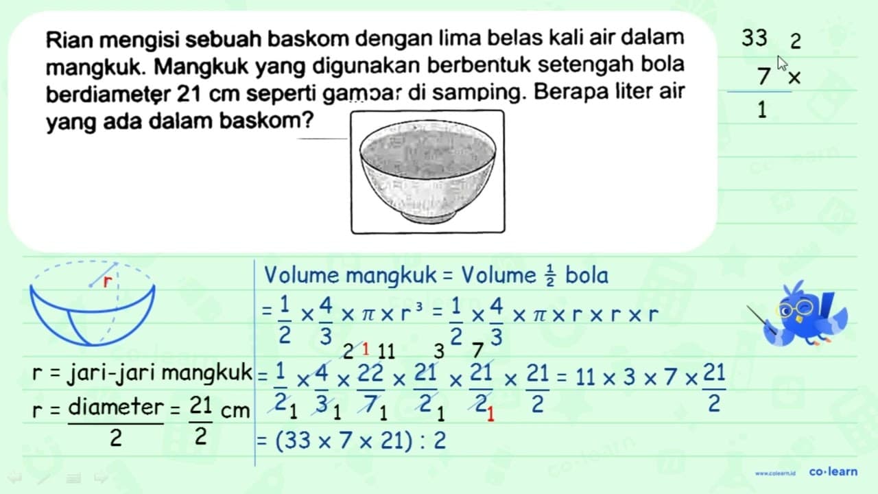 Rian mengisi sebuah baskom dengan lima belas kali air dalam