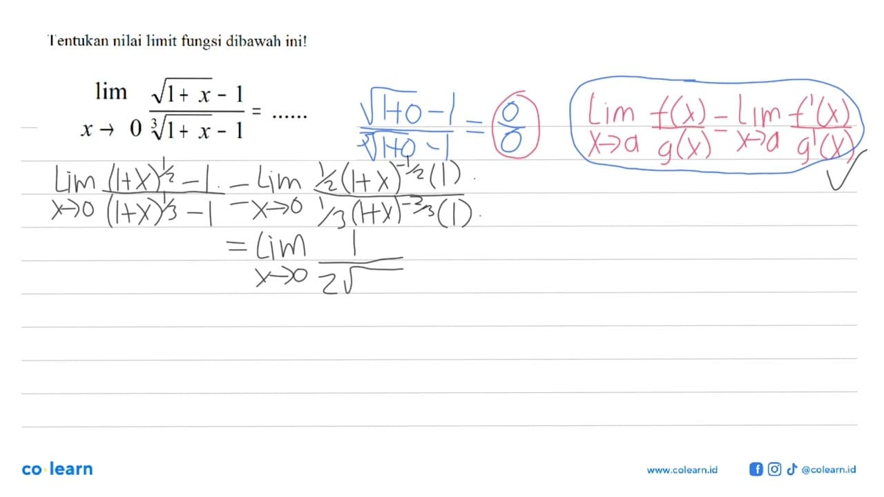 Tentukan nilai limit fungsi dibawah ini!limit x->0