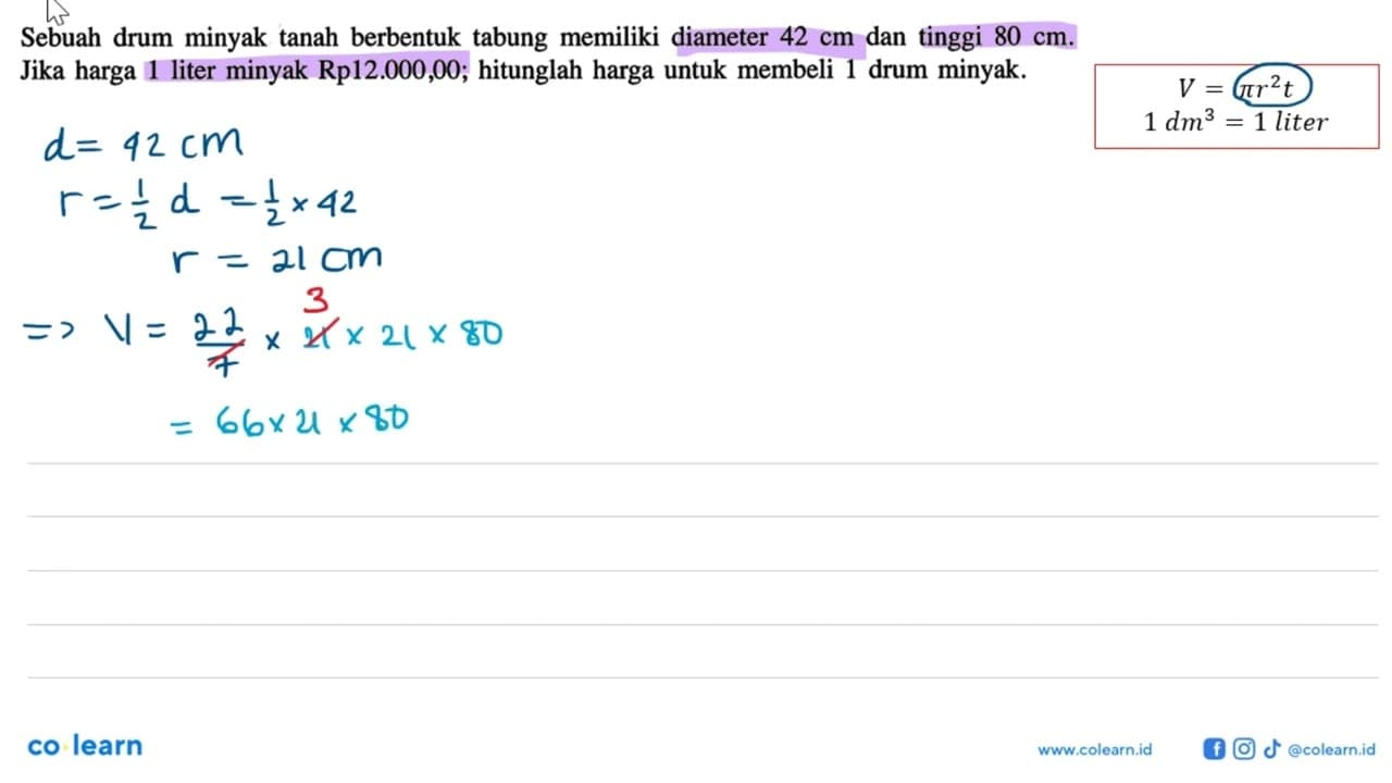 Sebuah drum minyak tanah berbentuk tabung memiliki diameter