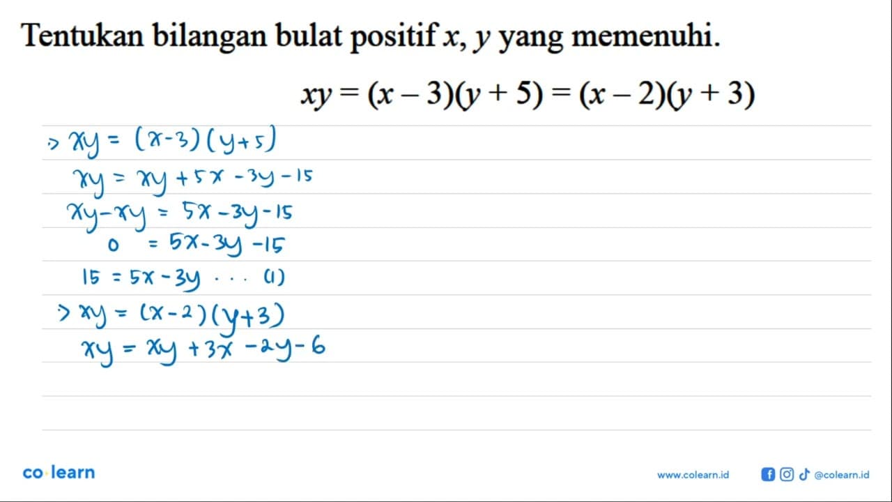 Tentukan bilangan bulat positif x, y yang memenuhi. xy = (x