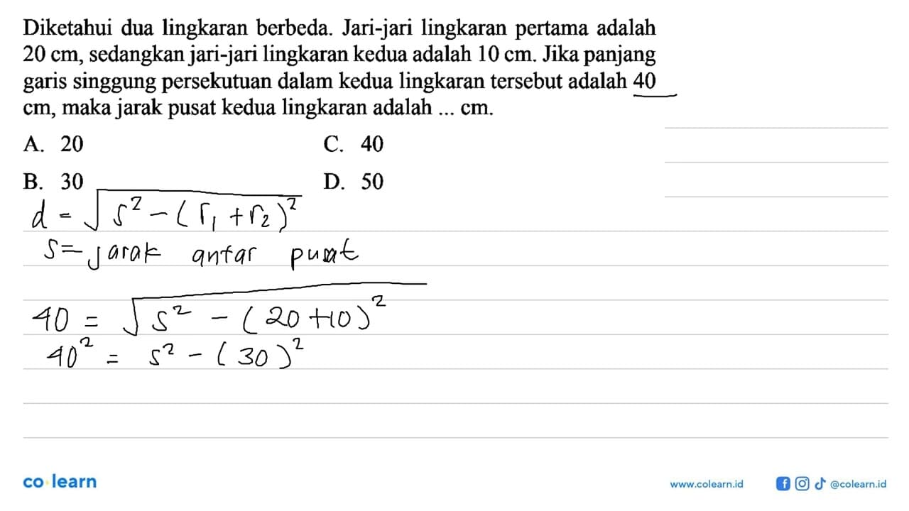 Diketahui dua lingkaran berbeda. Jari-jari lingkaran